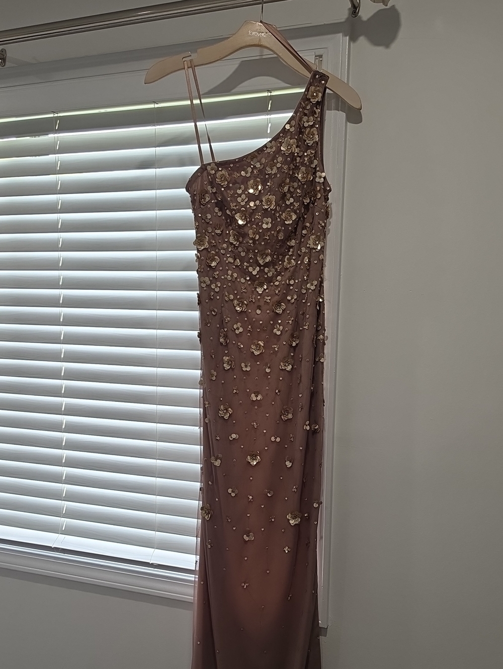 Embellished One-Shoulder Floral Sequin Top - Taupe